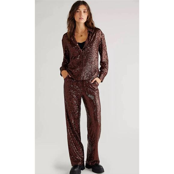 Free People Pants - Free People X Saylor Womens Sylvana Stretch Sequin Jumpsuit Size M $462